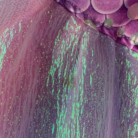 Girls Iridescent Mermaid Dress Costume Outfit Shimmery Polka Dots Layer Skirt - Picture 13 of 15